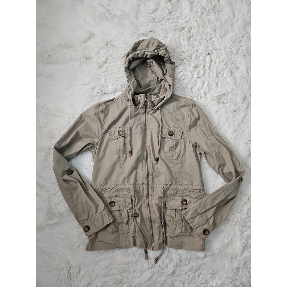 Ashley by 26 International Utility Jacket Large L Tan Green Cotton Cargo Anorak